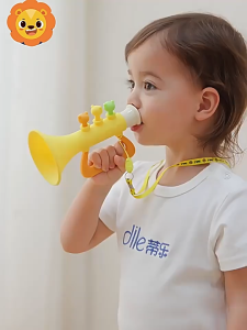 Toddler Trumpet Blow Horn Baby Training Trumpet Toy Educational Trumpet Toy Eco-Friendly Silicone Lung Capacity Development Auditory Stimulation Safe Chewable with Travel Strap