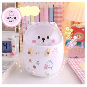 Thùng Rác Mini Có Nắp Đậy Hình Chú Mèo Tặng Kèm Sticker Hộp Đựng Bút Dễ Thương Decor Bàn Học