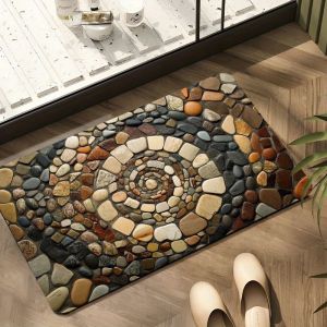 VIKAMA Vintage Cobblestone Bathroom Floor Mat Soft Absorbency Inside Shower Door Mat Bedroom Kitchen Carpet Home Decor