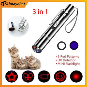 AIMAYAPET Laser Pointer USB Rechargeable Pen 3 In 1 Cat Dog Pet Toy Red UV Flashlight LED Laser Pointer Funny Cat Pen