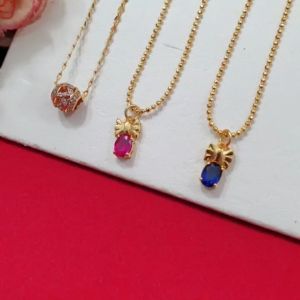 สร้อยคอทองลายไข่ปลาห้อยจี้พลอย เพชร ความยาว 17-18 นิ้ว เสริมบารมี สร้อยทอง สร้อยคอแฟชั่น ทองชุบ ทองปลอม