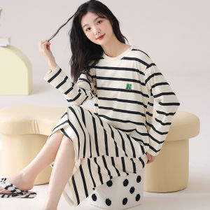 Miiow | Plus Size Womens Sleepwear Long Sleeve Spring Autumn Style Home Clothes Outerwear Comfortable Polyester Fiber Striped Pattern