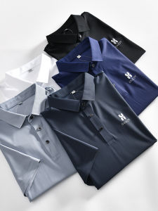 เสื้อโปโลคอตั้งแขนสั้นผ้าเย็นสำหรับผู้ชายในช่วงฤดูร้อน ผ้าไนลอนผสมโพลีเอสเตอร์และยางยืด แฟชั่นลำลอง เสื้อผ้าผู้ชาย