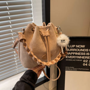 Korean Style Texture Bucket Bag Fashionable Matte Retro Design Ladies Single Shoulder Handbag Casual Crossbody Satchel