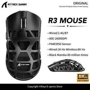 ATTACK SHARK | ATTACK SHARK R3 Magnesium Alloy Gaming Mouse Ultra-Light PAW3395 26000DPI Web Driver 8KHz Wireless Tri-Mode Mouse