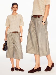 MADWITCH | Retro Style Striped Seven-Eighths Wide Leg Trousers