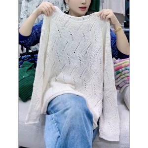 QINGNAER | Slim Loose Oversized Water Wave Hollow Out Knit Top