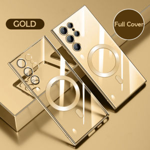 Sang trọng cổ điển mạ rõ ràng sạc không dây trường hợp đối với Samsung s24 s23 s22 cộng với ultra fe a14 a05 a05s a15 a25 a35 a55 mềm mạ điện trong suốt với tấm dán bảo vệ ống kính bảo vệ máy ảnh vỏ điện thoại