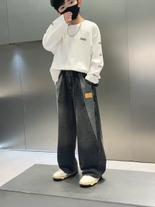 Pants For Kids Boys Vintage Jeans Loose Wide-leg Straight Pants For Older Children Korean Style Jogger Pants
