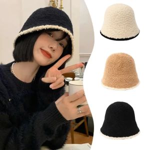 New Knitted Plush Fisherman Hat Women Autumn Winter Korean Face Covering Style Bucket Hat