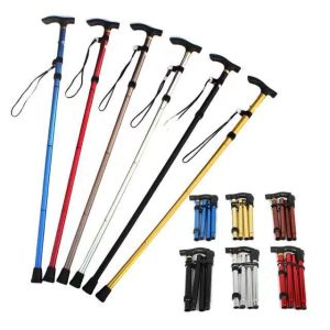 Aluminum Metal Folding Walking Stick with Adjustable Height and Non-slip Rubber Base Telescopic Walking Stick Foldable cane adjustable Portable safety elderly walking stick