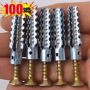 100Sets Metal Serrated Expansion Tube Self Tapping Screws Pipe Drilling Plug for Concrete Wall Anchors Fasteners Bolt Kits