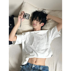 Pure Black Boxy Short Sleeve Mens T-shirt Summer American Style 300g Heavyweight Pure Cotton Shoulder T-shirt Inner Wear