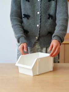 ตะกร้าเก็บของตั้งโต๊ะ ชั้นวางหลายชั้นแบบซ้อนกันได้ กล่องเก็บของอเนกประสงค์ จัดระเบียบสำนักงาน