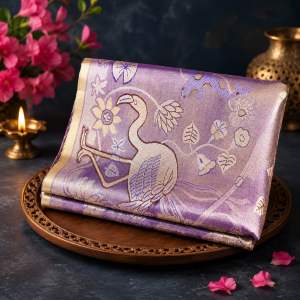 Premium Kanchipattu Saree Pastel Colours Gold and Purple Ethnic Festivals Puja Weddings