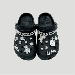17Pcs Crocs Jibbitz Charms Crystal Studded Silver Butterfly Bear Shoe Buckle Detachable Shoe Chain Decoration for Crocs