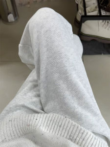 White Fleece Lined Drawstring Sports Pants Womens Small Size Autumn Style Loose Casual Wide Leg Straight Tube Sweatpants