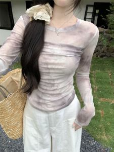 GUZILIAN | Retro Dyeing Design Womens Summer T-shirt