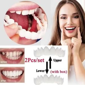 2 Sets Invisible Fake Teeth Kit 2 Upper 2 Lower Veneers with Brush and Storage Box for Men Women