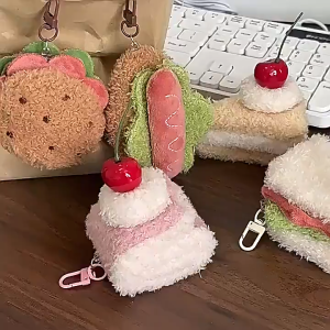 Cute Plush Dessert Bag Pendant Burger Sandwich Key Chain Delicious Cake Food Keychain Pendant