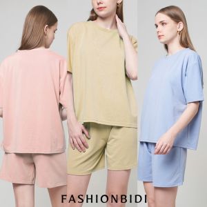 BIDI - Talia Setelan Kaos Lengan Pendek Motif Polos Basic Korean Minimalis Baby Terry Bangkok 0146