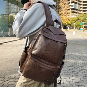 กระเป๋าเป้สะพายหลังผู้ชาย กระเป๋าใส่โน้ตบุ๊ก กระเป๋าเดินทางแบบลำลอง กระเป๋าสะพายไหล่แบบหนัง PU ความจุขนาดใหญ่ กระเป๋าหนัง PU สำหรับนักเรียนมัธยมปลาย