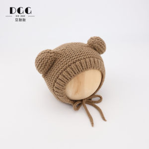 Cute Bear Knitted Hat for Babies Warm Ear Protection All-Match Color Winter Cap Korean Style Boys Girls Knit Headwear