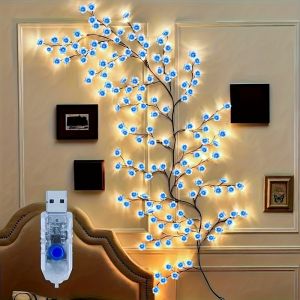 1PC 72/96/144LED 8 Modes Cherry Blossom Vine Light String USB Power Supply Suitable For Bedroom Wedding Party Decoration