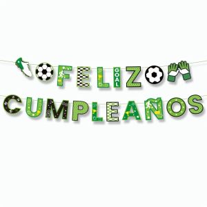 Feliz Cumpleanos Banner Spanish Soccer Themed Birthday Bunting with Football Cleats and Gloves for Boys Party Decor