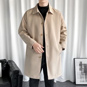 ROMON | Lormen Mens Mid-Length Casual Loose Fit Coat Trendy Turn-down Collar Jacket Korean Style Autumn Fashion Streetwear Coat