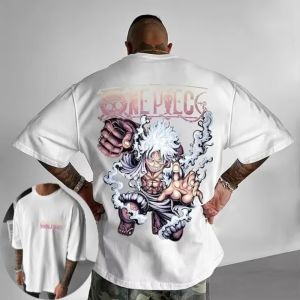 One Piece Summer Mens T-shirt Anime Monkey D. Luffy Autumn Boys Childrens Short-sleeved Casual Hip-hop Parent-Child Outfit