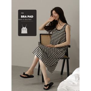 me home wear | Padded Summer Sleepwear Lightweight Cotton Sleeveless Dress Set