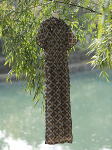 Elegant Retro Shanghai Style Improved Cheongsam Daily Dress Low Slit Short Sleeve Floral Patterned High-End Feeling Summer Dress