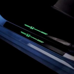 4Pieces Luminous Car Side Step Door Sill Protector Carbon Fiber Seal Sticker