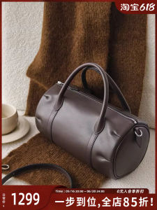 Meiyang Wooden Barrel Handbag Top Layer Cowhide Removable Shoulder Strap Slant Cross round Cylinder Fashionable Ladies Bag