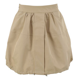 กระโปรงสั้นทรงเอเอวสูงผ้าโพลีเอสเตอร์ลายทางสีพื้นสำหรับผู้หญิง CloudSeason ฤดูร้อน 2024 ทรงเข้ารูป