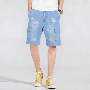 European and American style heavy industry washed multi-bag work shorts casual loose capre pants