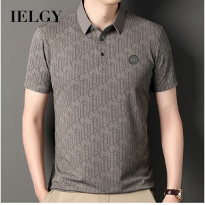 IELGY เสื้อยืดธุรกิจแขนลำลองขาสั้นเสื้อโปโลผู้ชายเสื้อบางพิมพ์ลายฤดูร้อน
