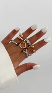 Ingemark | Ingemark 6Pcs/Set Creative Irregular Mixed Color Open Rings for Women New Trend Goth Adjustable Rings Jewelry Accessories Gift