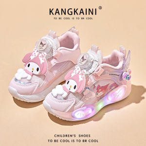 2025 New Rotation Button Kids Shoes Girls Sport Shoes Luminescent Princess Dad Shoes Low Help Ultra Fiber Anti-Slip EVA