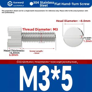 GUWANJI | 304 Stainless Steel Round Thumb Screw Single Head Knurled Flat Head Screw