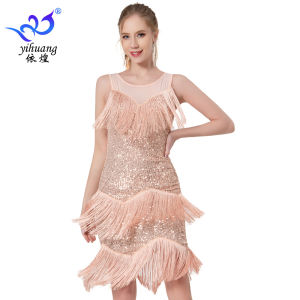 Bizot Váy Đầm khiêu vũ Latin tua rua đính kim sa cho nữ váy xòe kiểu Latin