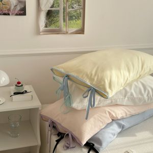 Korean Style Girls Ins Bow Tie Cotton Pillowcase Single Piece Pure Cotton Washed Pillow Cover 48x74 Bedding Accessories