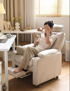 โซฟา เก้าอี้โซฟา โซฟาปรับนอน เก้าอี้ โซฟาเดี่ยว เก้าอี้เล่นเกม เก้าอี้พักผ่อน เบาะนุ่ม มีพนักพิงประได้ มีที่วางขา มีช่องเก็บของ พร้อมส่ง2สี เทา/นมสด