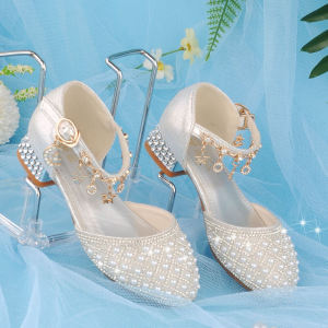 รองเท้าส้นสูงสำหรับเด็กผู้หญิง ทรงเจ้าหญิง เท่ๆ สง่างาม ประดับคริสตัล รองเท้าหนัง PU สำหรับเด็ก ฤดูใบไม้ร่วง 2023