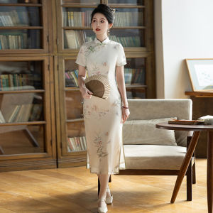 Elegant New Chinese Style Cheongsam Dress Young Girls Simple Elegant Atmosphere Improved Long Qipao Short Sleeve Floral