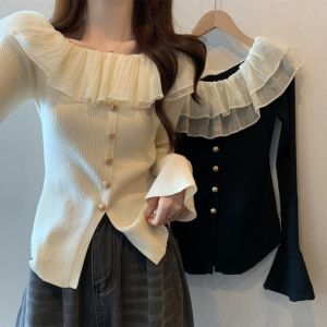 plus Size Knitted One Shoulder Long Sleeve Sweet And Spicy Pure Desire Style Spring New Womens Fashion Slimming Top
