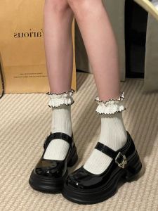 Elevated Mary Jane Shoes Thick Heel Big Kids 2024 Student Girls Leather Shoes Junior High School Spring Autumn College Style