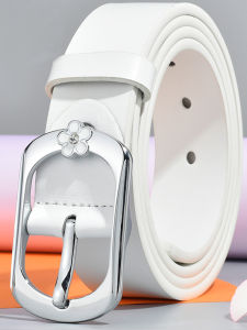 Golfist | White Leather Female Wide Belt With Pin Buckle