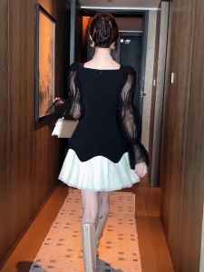 ZYHT EraVogue เดรสผู้หญิง เดรสสีดำ เดรสทรงเอ เดรสกำมะหยี่ เดรสคอเหลี่ยม เดรสทำงาน เดรสไฮโซ เดรสวินเทจ เดรสออกงาน เดรสปาร์ตี้ ชุดราตรี 65148